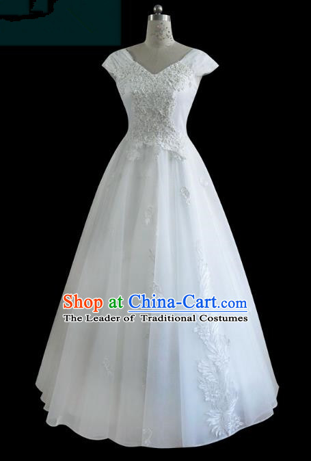 Traditional Chinese Wedding Costume Bride Dress, Chinese Modern Dance Wedding Veil Dress for Women