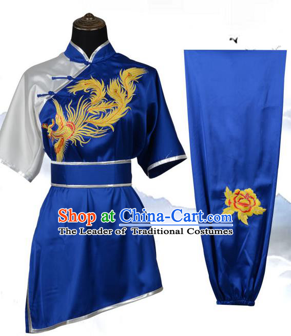 Top Kung Fu Costume Martial Arts Costume Kung Fu Training Black Uniform, Gongfu Shaolin Wushu Embroidery Phoenix Tai Ji Clothing for Women