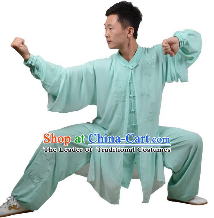 Top Kung Fu Costume Martial Arts Costume Kung Fu Training Green Uniform, Gongfu Shaolin Wushu Embroidery Tai Ji Three-Piece Clothing for Women for Men