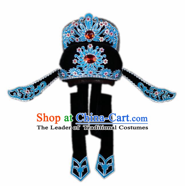 Traditional China Beijing Opera Share-win Scholar Black Hats, Chinese Peking Opera Niche Headwear