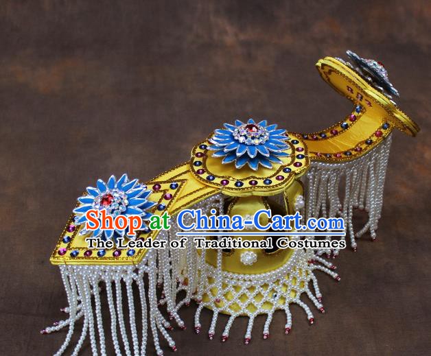 Traditional China Beijing Opera Actress Hair Accessories Blue Lotus Coronet, Chinese Peking Opera Imperial Concubine Headwear