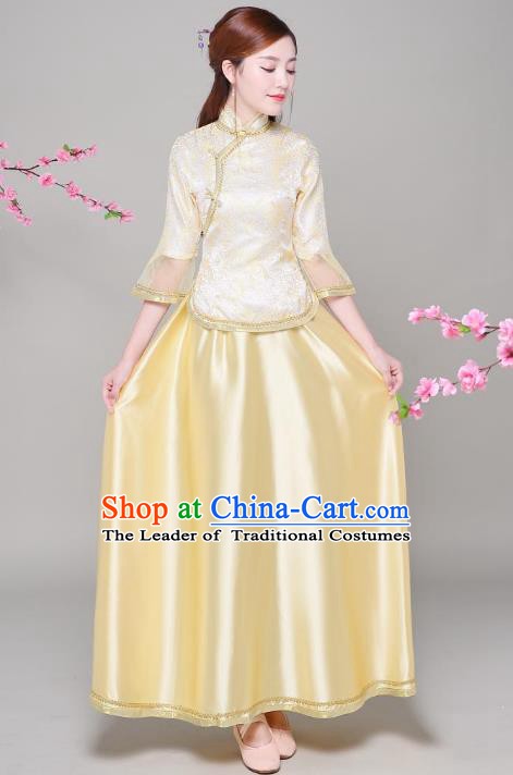 Traditional Chinese Republic of China Nobility Lady Clothing, China National Embroidered Yellow Blouse and Skirt for Women