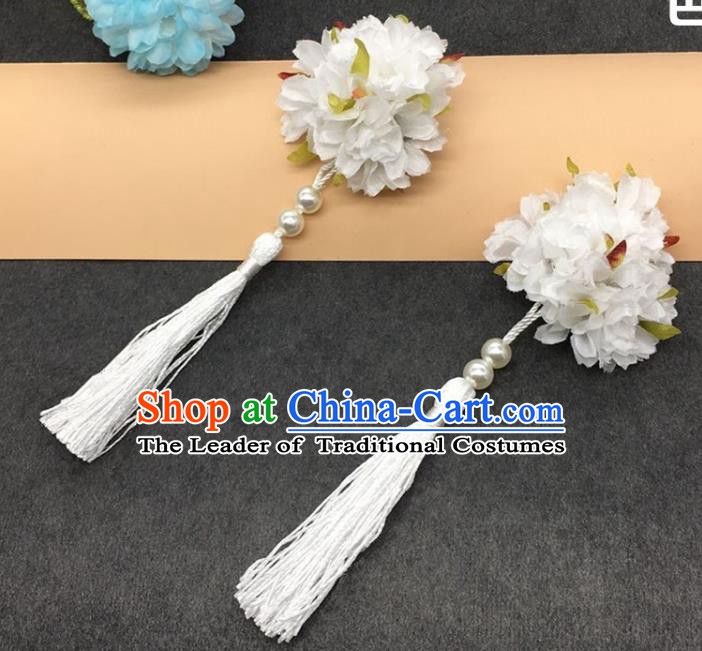 Traditional Chinese Handmade Hair Accessories Hairpins Hanfu White Flowers Tassel Hair Claw for Kids