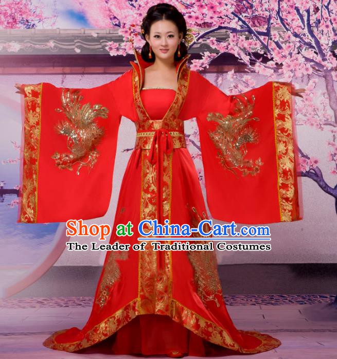 Traditional Chinese Tang Dynasty Imperial Concubine Costume, China Ancient Palace Lady Embroidered Trailing Dress Clothing for Women