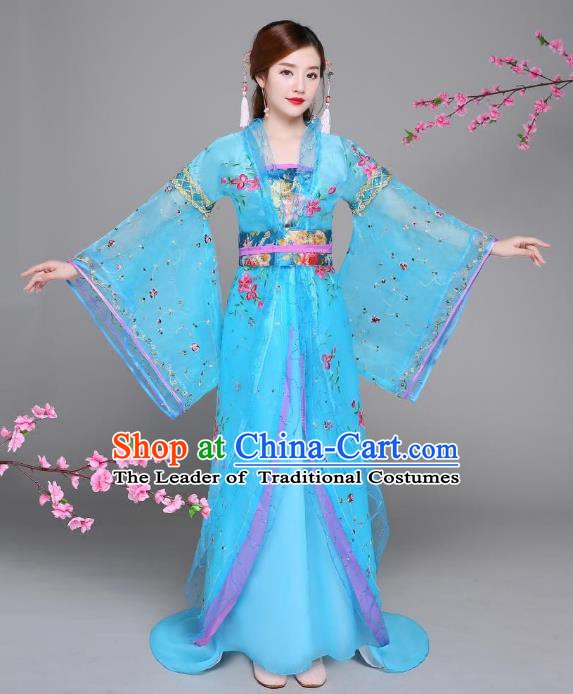 Traditional Chinese Tang Dynasty Imperial Concubine Costume, China Ancient Palace Lady Hanfu Embroidered Trailing Dress for Women