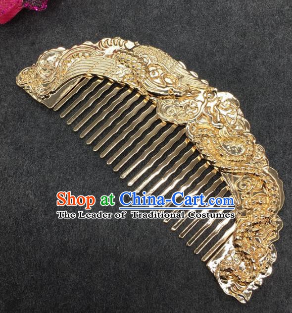 Traditional Handmade Chinese Ancient Classical Hair Accessories Golden Hair Comb for Women