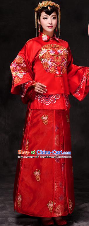 Chinese Traditional Wedding Costume Xiuhe Suits China Ancient Bride Embroidered Clothing for Women