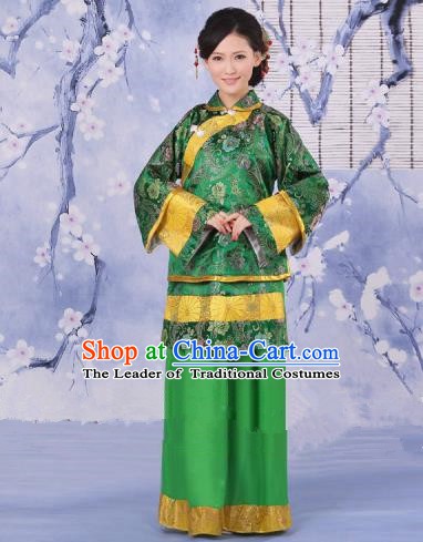 Traditional Chinese Republic of China Nobility Fairlady Costume, China Ancient Green Xiuhe Suit Embroidered Clothing for Women