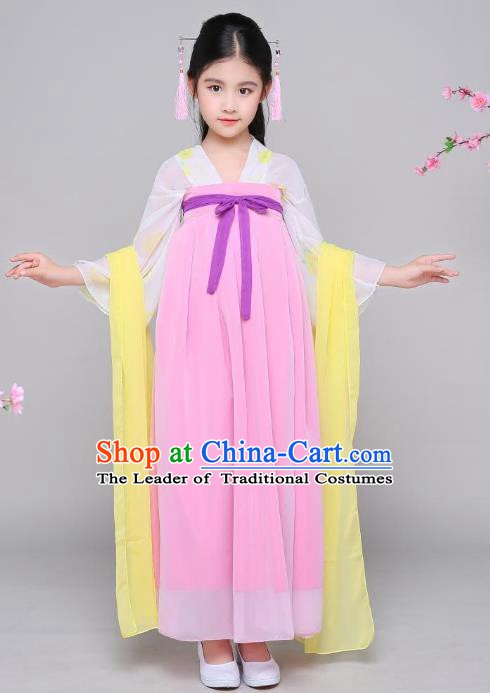 Traditional Chinese Tang Dynasty Palace Lady Fairy Costume, China Ancient Princess Hanfu Dress Clothing for Kids