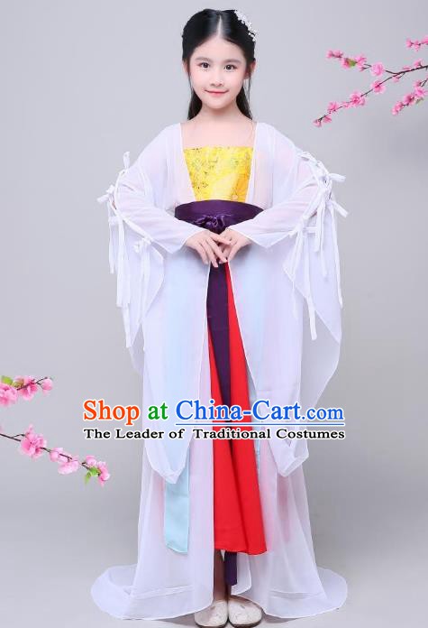 Traditional Chinese Ancient Fairy Costume, China Tang Dynasty Imperial Princess Embroidered Clothing for Kids