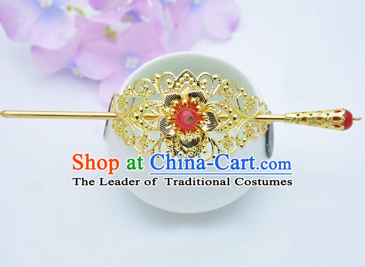 Traditional Handmade Chinese Classical Hair Accessories Hairpin Han Dynasty Nobility Childe Pink Bead Hairdo Crown for Men