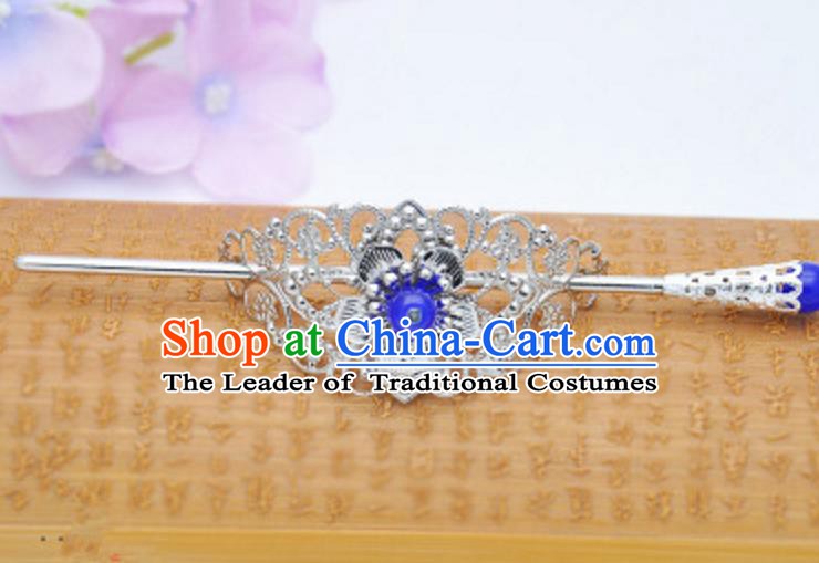 Traditional Handmade Chinese Classical Hair Accessories Hairpin Han Dynasty Nobility Childe Blue Bead Hairdo Crown for Men