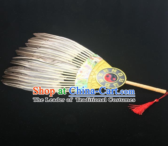 Traditional Handmade Chinese Feather Fans Zhuge Liang Fan for Men