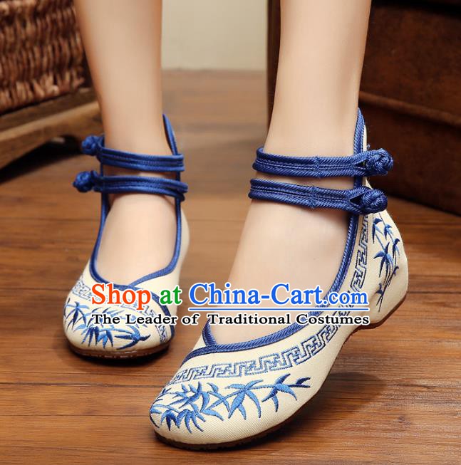 Asian Chinese Cloth Shoes Blue Embroidered Shoes, Traditional China Princess Shoes Hanfu Shoes for Women