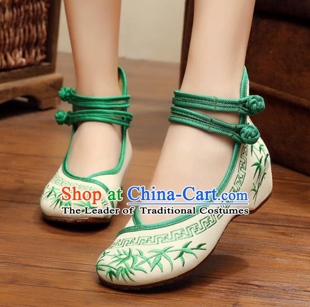 Asian Chinese Cloth Shoes Green Embroidered Shoes, Traditional China Princess Shoes Hanfu Shoes for Women