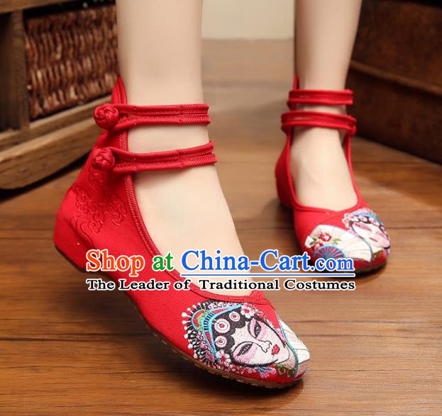 Traditional Chinese National Hanfu Shoes Red Canvas Embroidered Shoes, China Princess Embroidery Shoes for Women