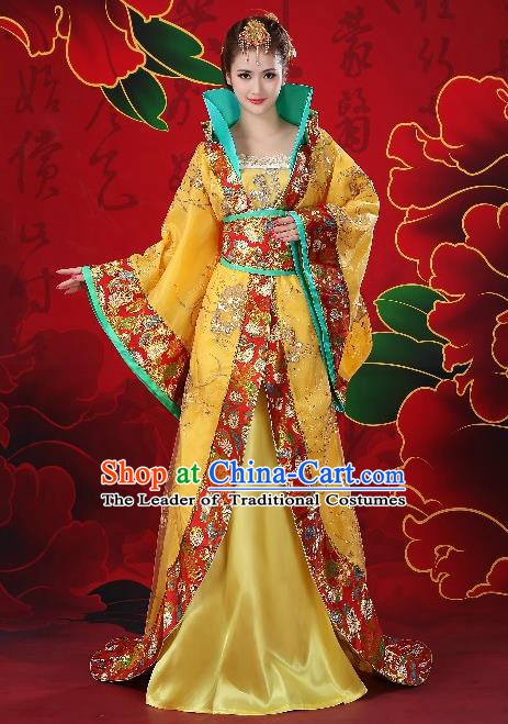 Traditional Chinese Ancient Palace Lady Costume, China Tang Dynasty Imperial Consort Embroidered Trailing Clothing for Women