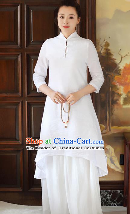 Traditional Chinese National Costume Hanfu White Qipao Dress, China Tang Suit Cheongsam for Women