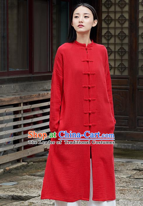 Traditional Chinese National Costume Hanfu Plated Buttons Red Dust Coat, China Tang Suit Cheongsam Outer Garment Coat for Women