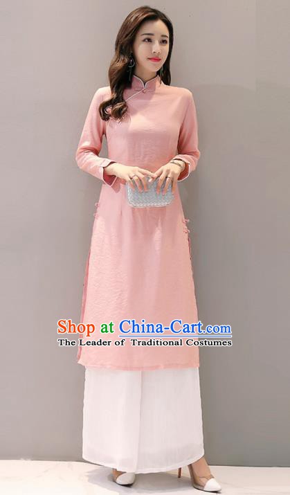 Traditional Chinese National Costume Hanfu Pink Qipao Dress, China Tang Suit Cheongsam for Women