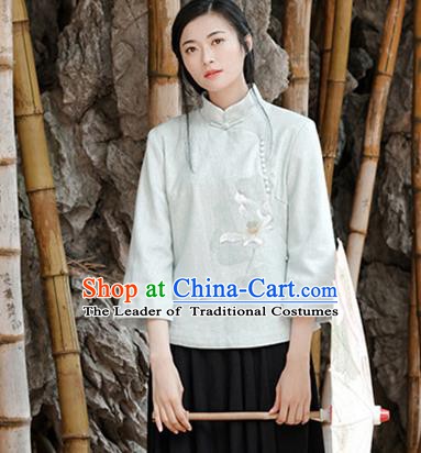 Traditional Chinese National Costume Hanfu Painting Lotus Blouse, China Tang Suit Cheongsam Upper Outer Garment Shirt for Women