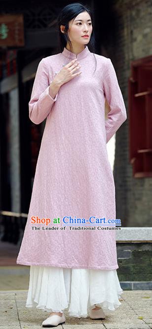 Traditional Chinese National Costume Hanfu Pink Qipao Dress, China Tang Suit Cheongsam for Women