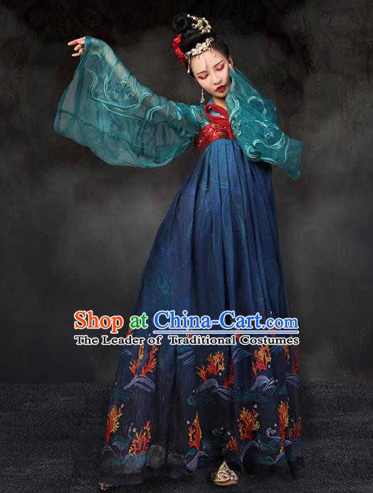 Traditional Chinese Ancient Palace Lady Costume, China Tang Dynasty Imperial Consort Embroidered Clothing for Women