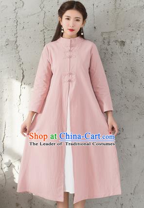 Traditional Chinese National Costume Hanfu Pink Dust Coat, China Tang Suit Outer Garment Coat for Women