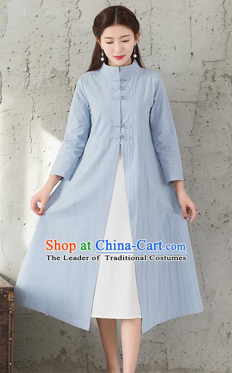 Traditional Chinese National Costume Hanfu Blue Dust Coat, China Tang Suit Outer Garment Coat for Women