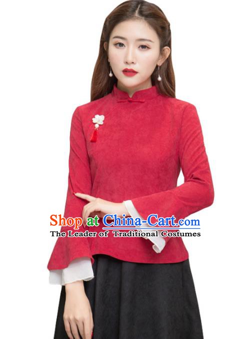 Traditional Chinese National Costume Hanfu Red Qipao Blouse, China Tang Suit Cheongsam Shirts for Women