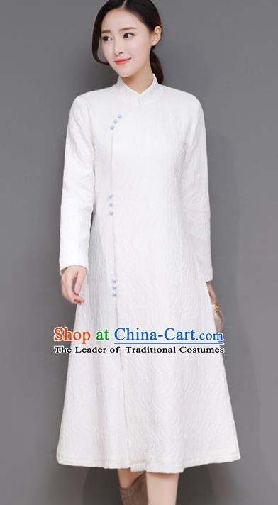 Traditional Chinese National Costume Hanfu White Qipao Dress, China Tang Suit Cheongsam for Women