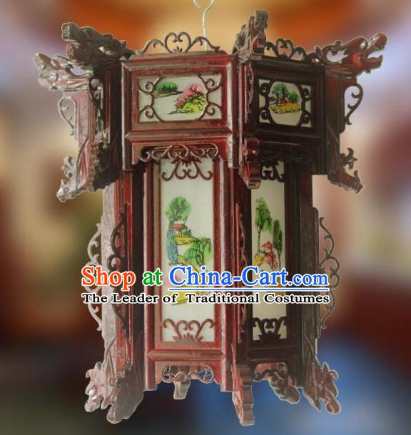 Traditional Chinese Handmade Printing Grass Lantern Classical Palace Lantern China Wood Carving Ceiling Palace Lamp