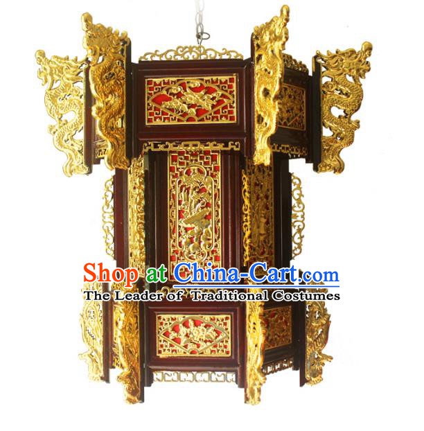 Traditional Chinese Handmade Hexagon Lantern Classical Dragons Palace Lantern China Ceiling Palace Lamp