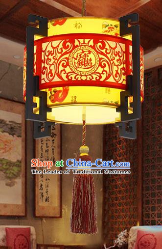 Traditional Chinese Handmade Sheepskin Lantern Classical Wood Carving Palace Lantern China Ceiling Palace Lamp