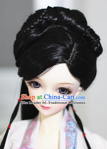 Traditional Handmade Chinese Ancient Ming Dynasty Princess Wig Sheath Palace Lady Wig for Women