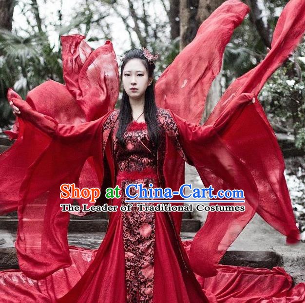 Traditional Chinese Ancient Bride Hanfu Costume Han Dynasty Palace Lady Princess Clothing for Women