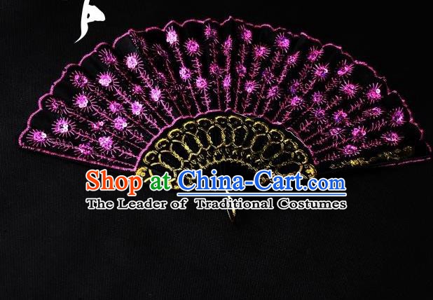 Traditional Handmade Chinese Palace Fans Embroidered Purple Fans for Women