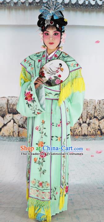 Chinese Beijing Opera Nobility Lady Princess Embroidered Green Costume, China Peking Opera Actress Embroidery Clothing