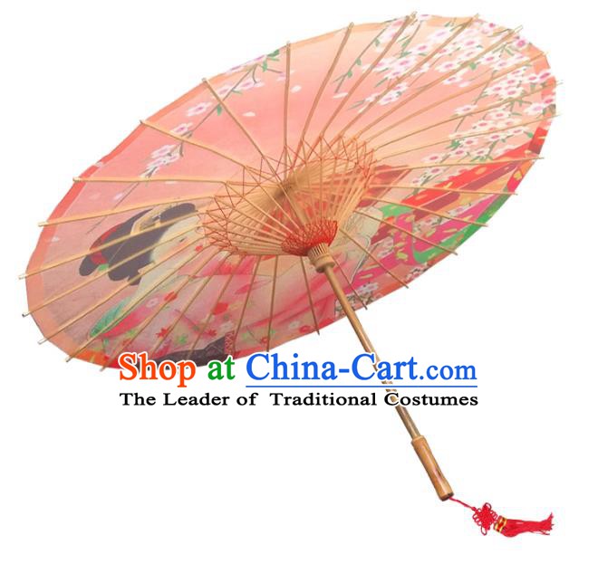 Asian China Dance Umbrella Handmade Classical Printing Oriental Cherry Oil-paper Umbrellas Stage Performance Orange Umbrella