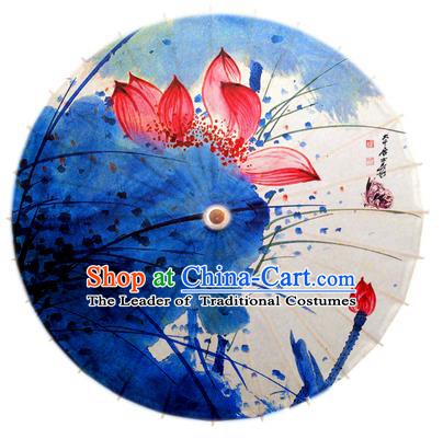 Asian China Dance Umbrella Stage Performance Umbrella Hand Painting Red Lotus Oil-paper Umbrellas