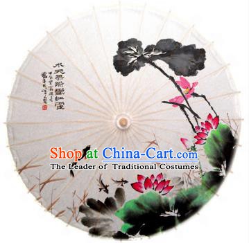 Asian China Dance Umbrella Stage Performance Umbrella Hand Ink Painting Lotus Oil-paper Umbrellas