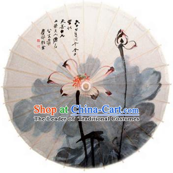 Asian China Dance Umbrella Stage Performance Umbrella Hand Ink Painting Lotus White Oil-paper Umbrellas