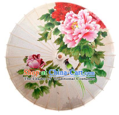 Asian China Dance Handmade Umbrella Stage Performance Umbrella Printing Peony White Oil-paper Umbrellas