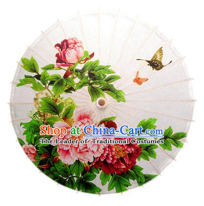 Asian China Dance Handmade Umbrella Stage Performance Umbrella Printing Peony Butterfly Oil-paper Umbrellas