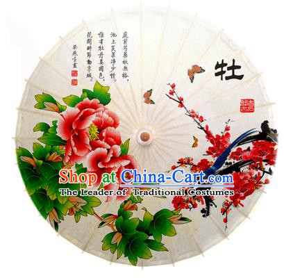 Asian China Dance Handmade Umbrella Stage Performance Umbrella Printing Peony Wintersweet Oil-paper Umbrellas