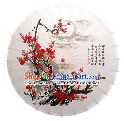 China Traditional Dance Handmade Umbrella Painting Plum Blossom White Oil-paper Umbrella Stage Performance Props Umbrellas