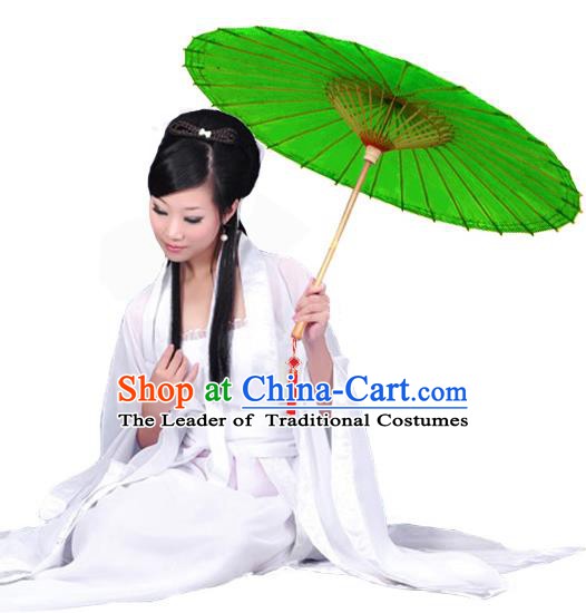 China Traditional Dance Handmade Umbrella Green Oil-paper Umbrella Stage Performance Props Umbrellas