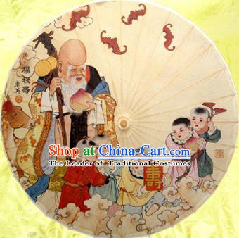 Handmade China Traditional Dance Painting God of Longevity Umbrella Oil-paper Umbrella Stage Performance Props Umbrellas