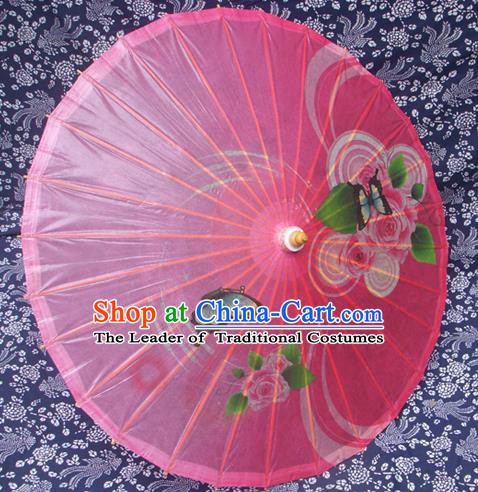 Handmade China Traditional Folk Dance Umbrella Painting Rose Pink Oil-paper Umbrella Stage Performance Props Umbrellas