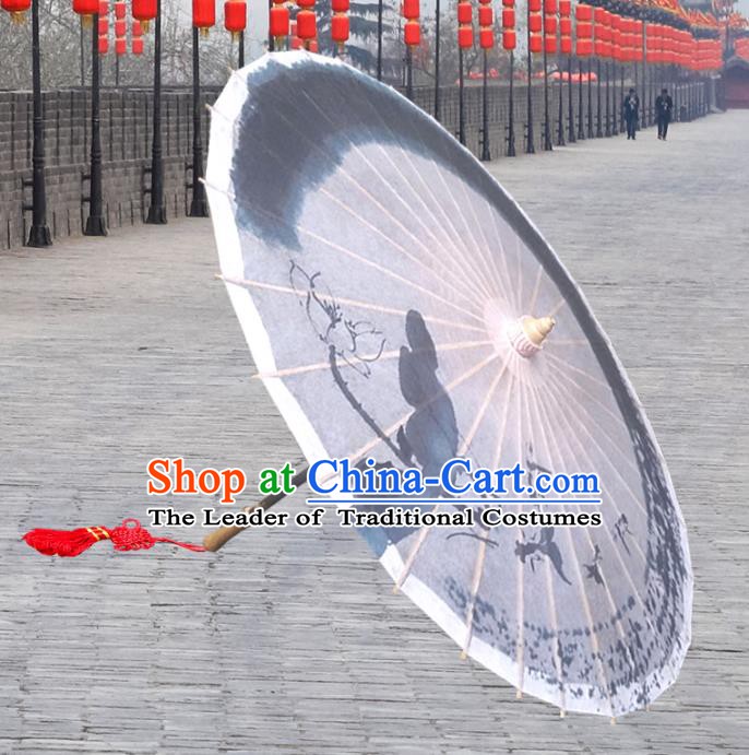 Handmade China Traditional Dance Umbrella Classical Ink Painting Lotus Oil-paper Umbrella Stage Performance Props Umbrellas